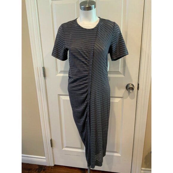 Marc by Marc Jacobs Gray Striped Semi Sheer Dress W/ Tan Slip, Size Medium - Picture 1 of 9